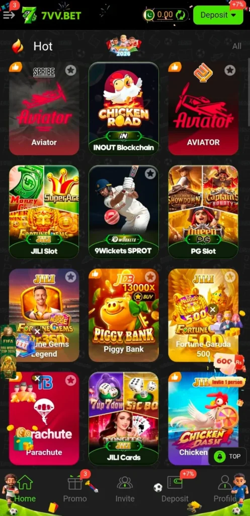 7VV BET Game interface screenshot image.
