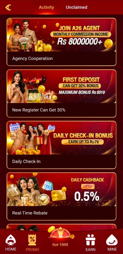 Daily Bonuses in A26 Game.