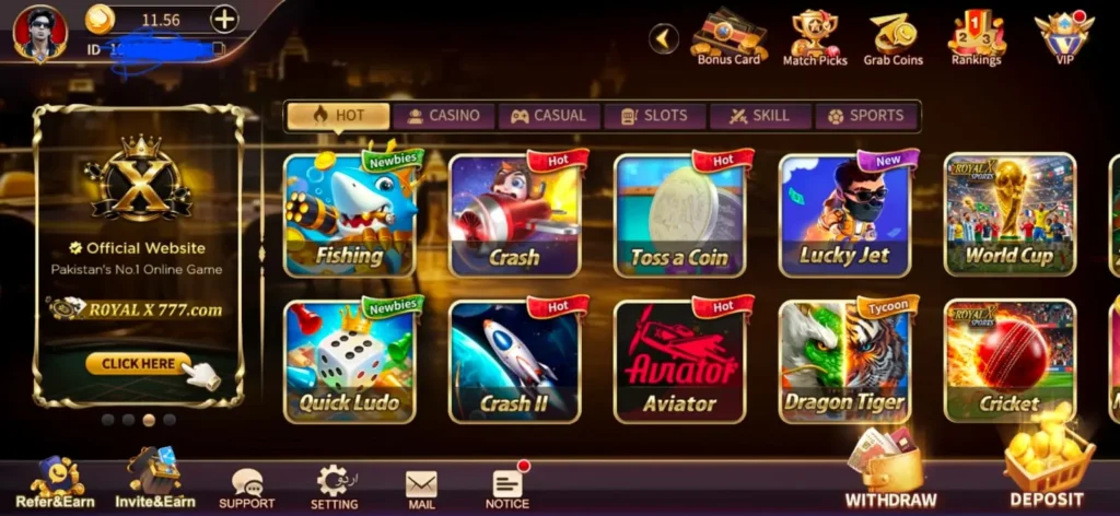 Royal X Casino Game interface screenshot image.