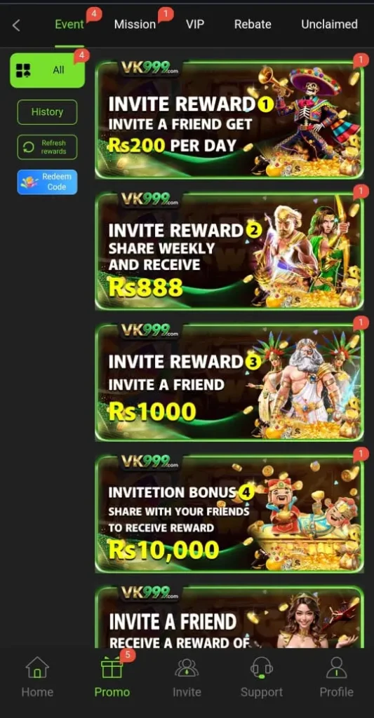 Daily bonuses in VK999 Game.