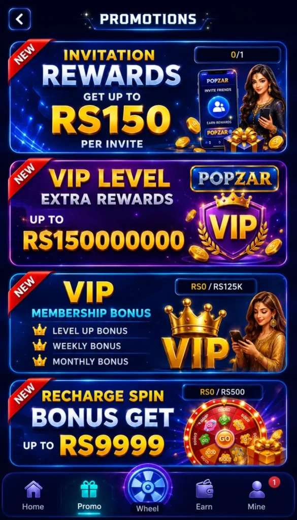 Daily Bonuses in POPZAR Game.
