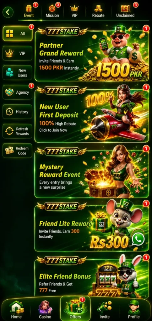 Daily Bonuses in the 777STAKE Game.