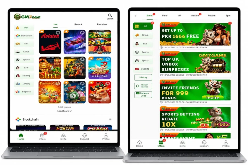 interface screenshot image & Daily Bonuses in GM7 Game.