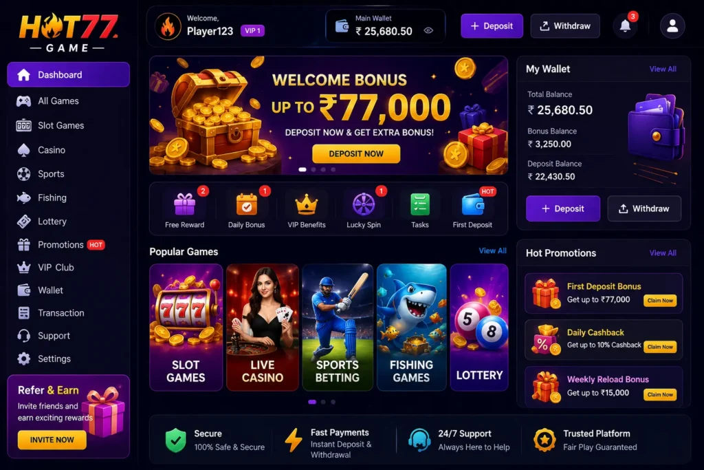 Hot77 Game interface screenshot image.