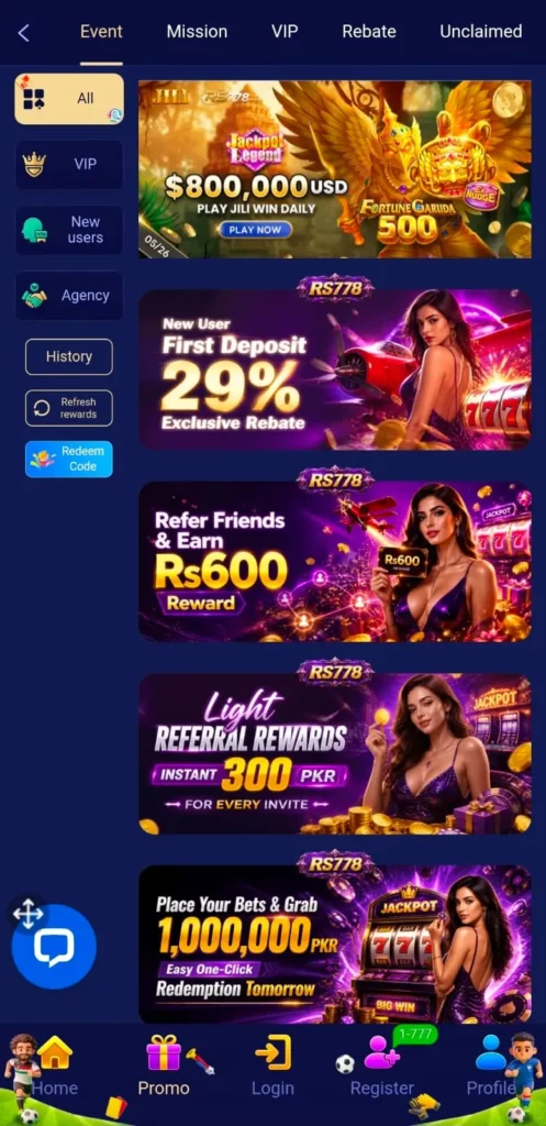 Daily MassiveBonuses in RS778 Game.