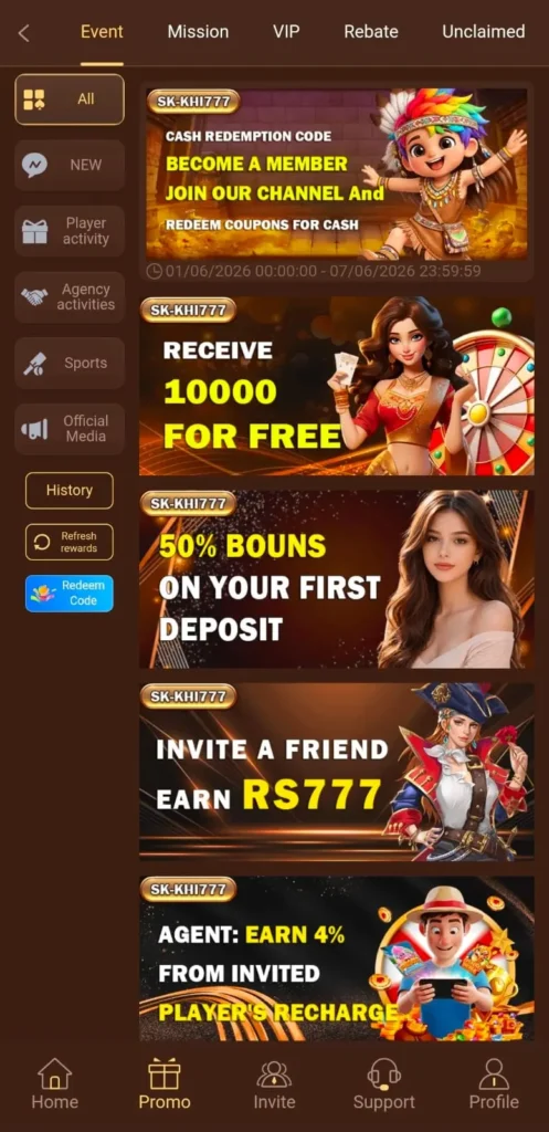 Daily Bonuses in SKKHI777 Game.
