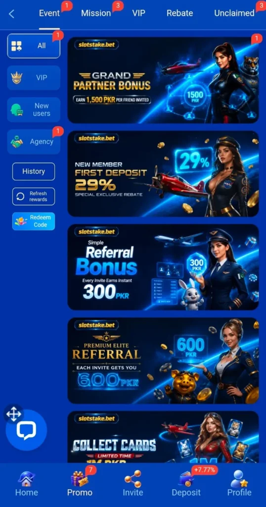 Daily Bonuses in SLOTSTAKE.BET Game.