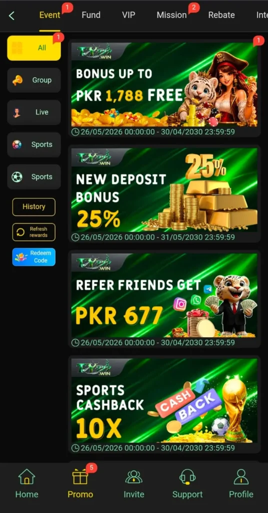 Daily Bonuses in TY777 Win Game.