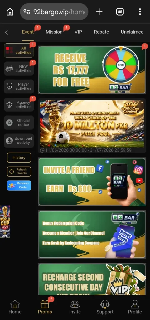 Daily Bonuses in 92 BAR Game.